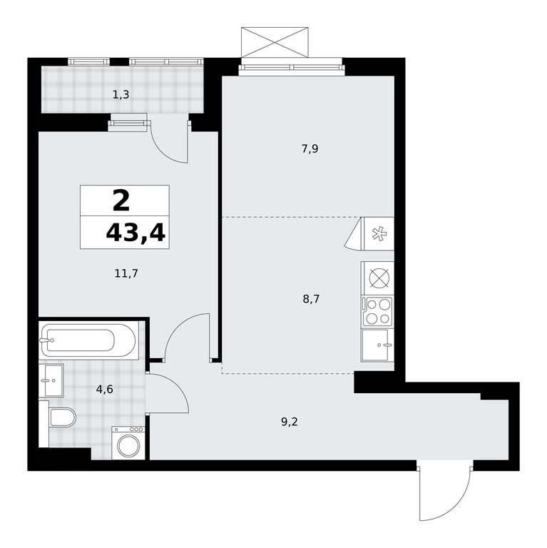 1-BD Apartment Sale, 43.4平方米 at Buninskie Kvartaly, Akademika Semyonova Street, 22, Moscow, Russia #2