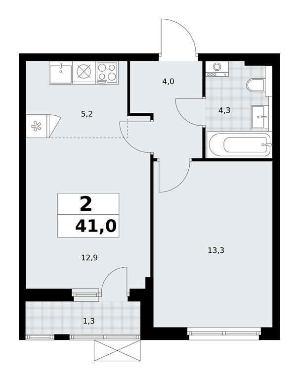 1-BD Apartment Sale, 41平方米 at Buninskie Kvartaly, Akademika Semyonova Street, 22, Moscow, Russia #2