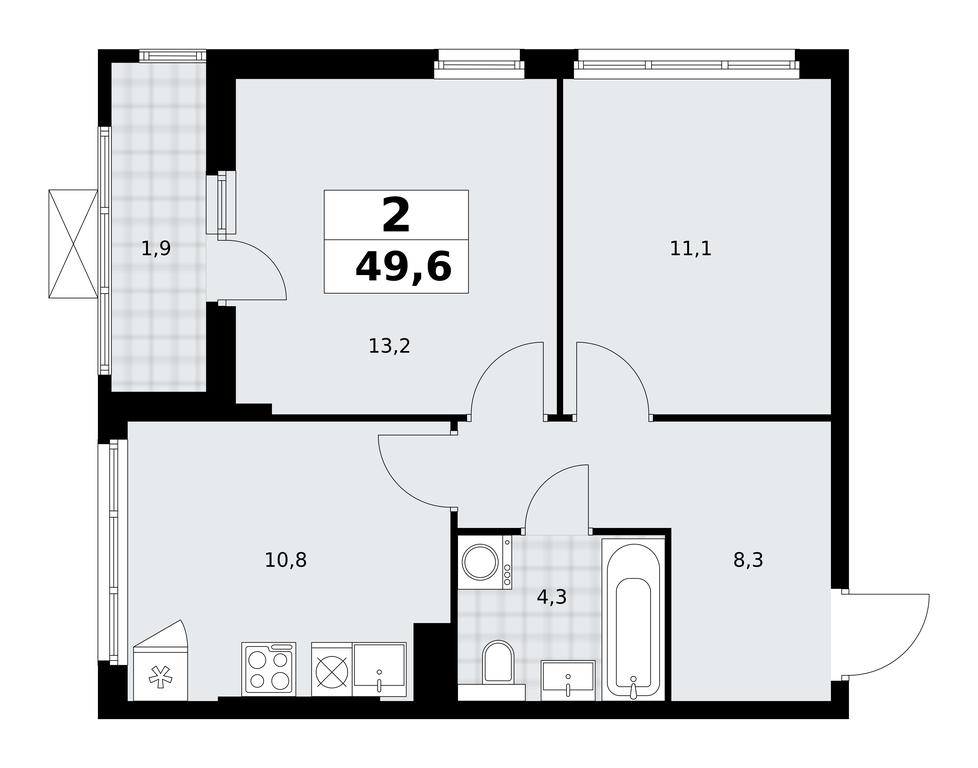 1-BD Apartment Sale, 49.6平方米 at Buninskie Kvartaly, Akademika Semyonova Street, 22, Moscow, Russia #1