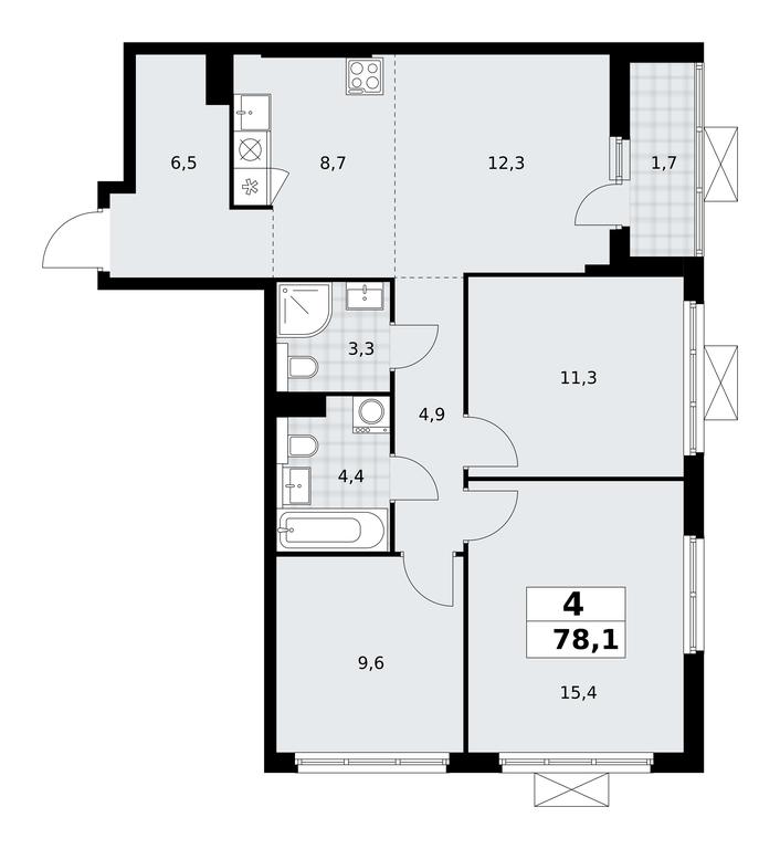 3-BD Apartment Sale, 78.1平方米 at Buninskie Kvartaly, Akademika Semyonova Street, 22, Moscow, Russia #2