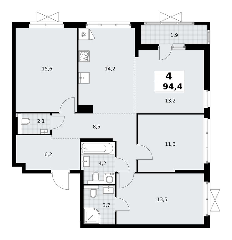 3-BD Apartment Sale, 94.4平方米 at Buninskie Kvartaly, Akademika Semyonova Street, 22, Moscow, Russia #2