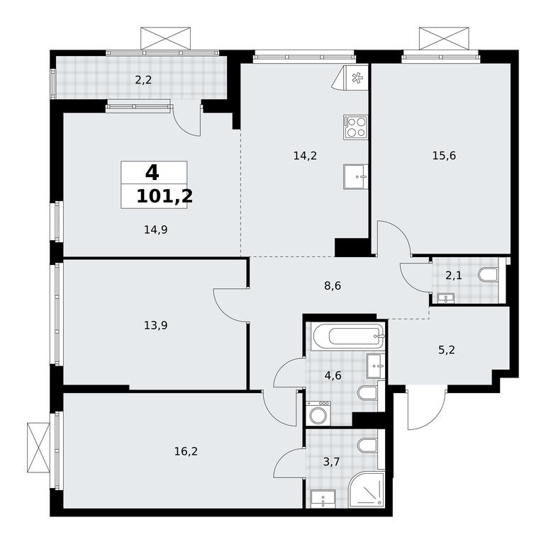 3-BD Apartment Sale, 101.2平方米 at Buninskie Kvartaly, Akademika Semyonova Street, 22, Moscow, Russia #1