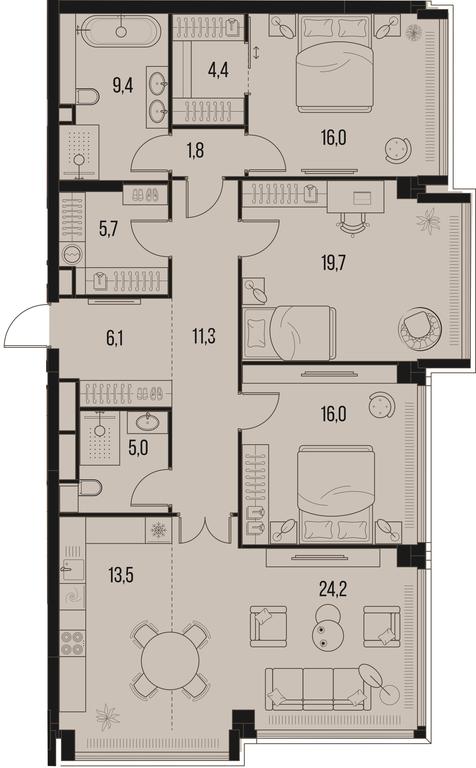 3-BD Apartment Sale, 133.1 sq. m. at High Life, Letnikovskaya Street, 11/10с1, Moscow, Russia #1