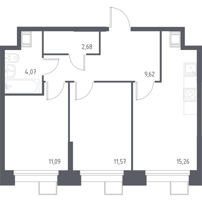 1-BD Apartment Sale, 54.05 sq. m. at Troparevo Park, Kiyevskoye shosse, 21-y kilometr, 3с4, Mosrentgen Settlement, Moscow, Russia #1