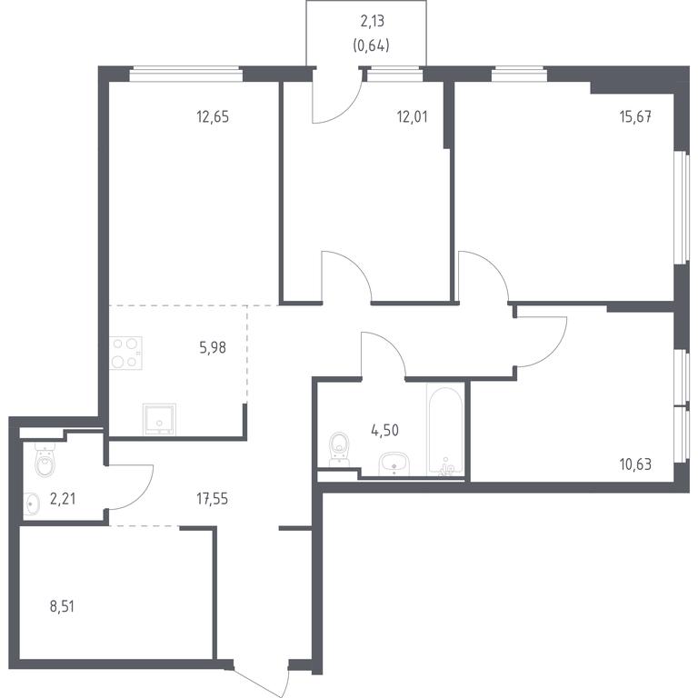 2-BD Apartment Sale, 90.35 sq. m. at Ostafevo, Ostafyevskoe Highway, 12к1, Ryazanovskoe Settlement, Moscow, Russia #1