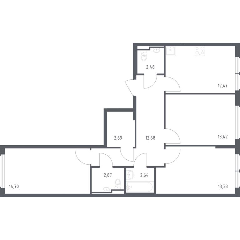 2-BD Apartment Sale, 78.33 sq. m. at Ostafevo, Ostafyevskoe Highway, 12к1, Ryazanovskoe Settlement, Moscow, Russia #1