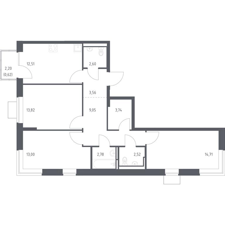 2-BD Apartment Sale, 78.91 sq. m. at Bogdanovskiy Les, derevnya Bogdanikha, Leninskiy City District, Moscow Region, Russia #1
