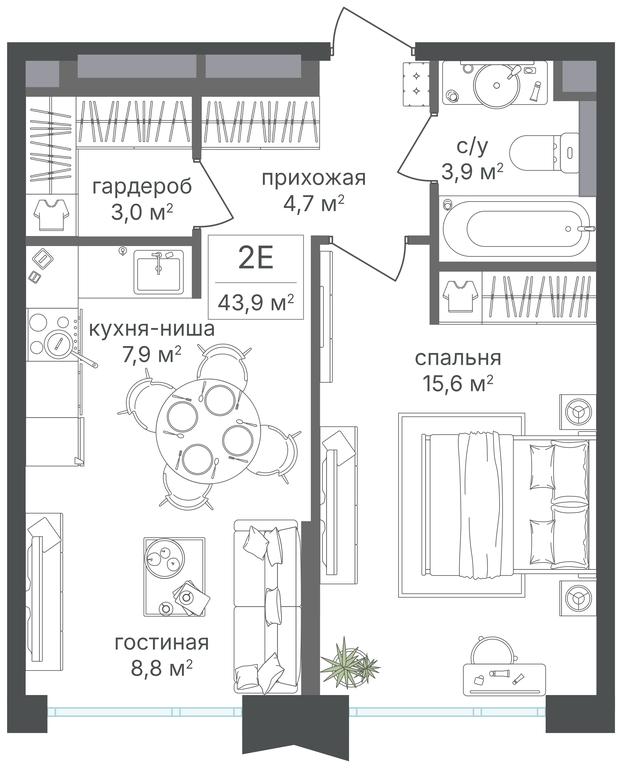 1-BD Apartment Sale, 43.9平方米 at Petrovskiy Park II, Stary Petrovsko-Razumovsky Drive, 1/23, Moscow, Russia #2