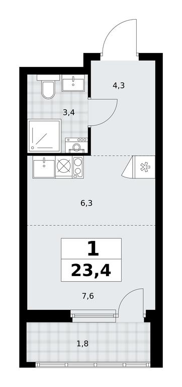 Apartment Sale, 23.4 sq. m. at Dzen-Kvartaly, ulitsa Aleksandry Monakhovoy, 2/3, Sosenskoye Settlement, Moscow, Russia #1