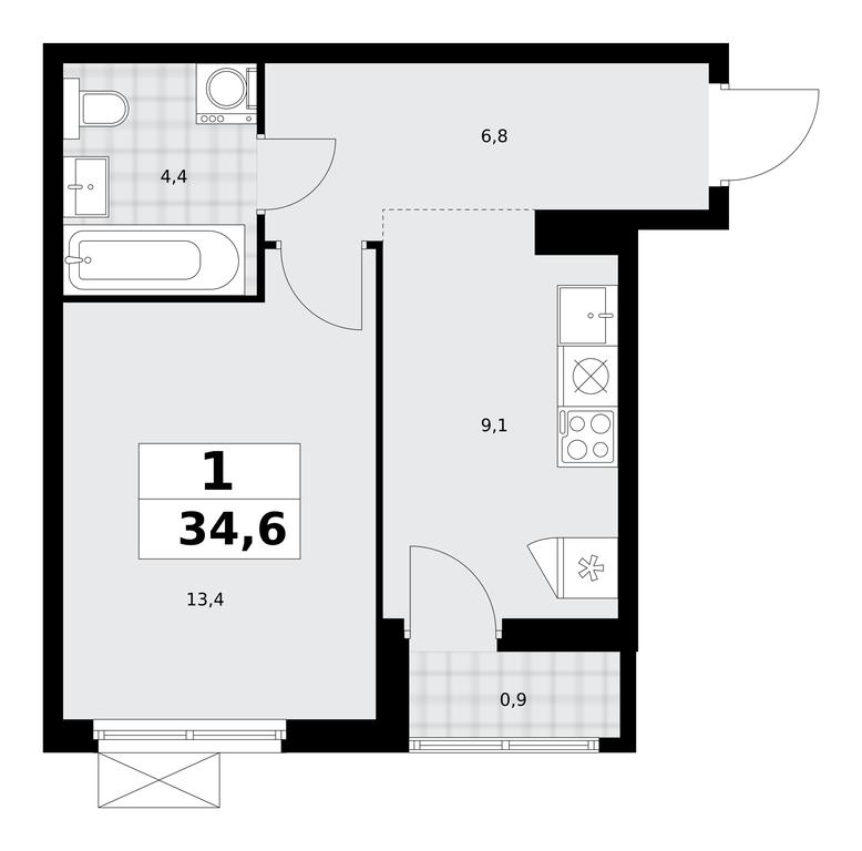 Apartment Sale, 34.6 sq. m. at Dzen-Kvartaly, ulitsa Aleksandry Monakhovoy, 2/3, Sosenskoye Settlement, Moscow, Russia #1