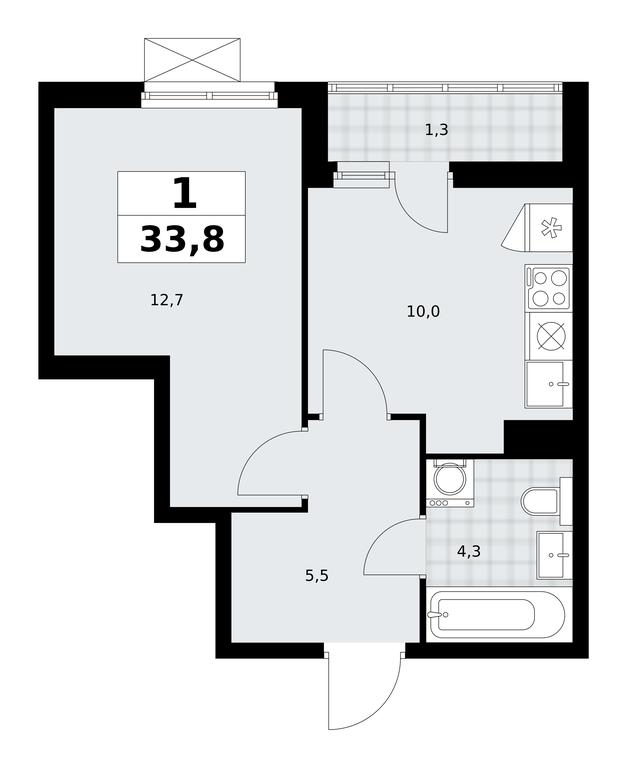 Apartment Sale, 33.8平方米 at Dzen-Kvartaly, ulitsa Aleksandry Monakhovoy, 2/3, Sosenskoye Settlement, Moscow, Russia #1