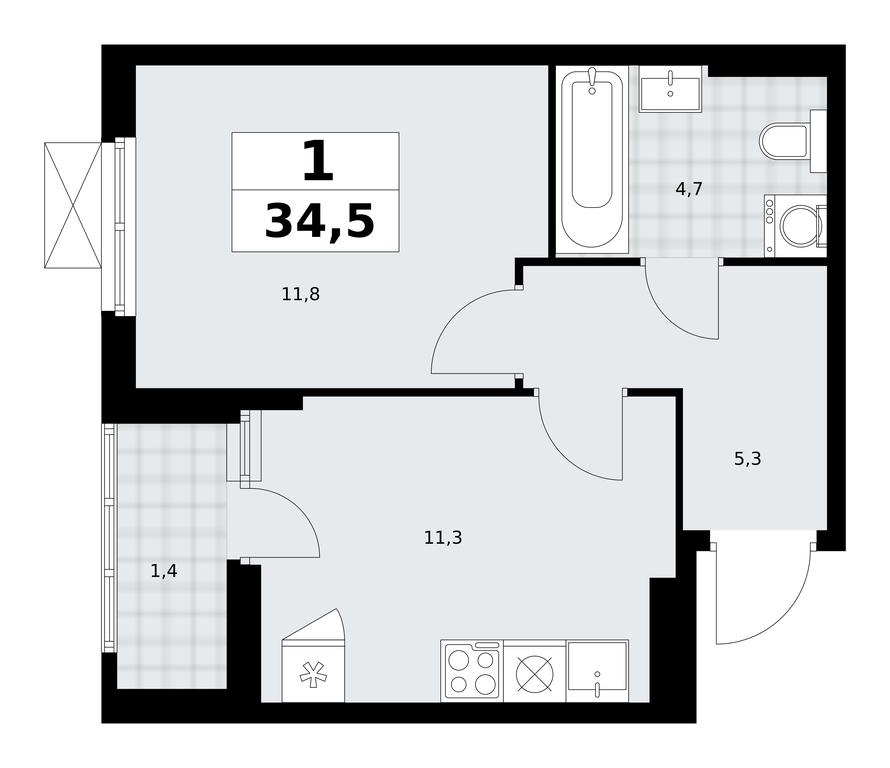 Apartment Sale, 34.5 sq. m. at Dzen-Kvartaly, ulitsa Aleksandry Monakhovoy, 2/3, Sosenskoye Settlement, Moscow, Russia #1