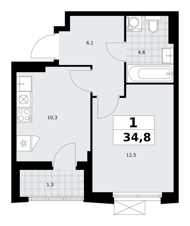 Apartment Sale, 34.8平方米 at Dzen-Kvartaly, ulitsa Aleksandry Monakhovoy, 2/3, Sosenskoye Settlement, Moscow, Russia #1