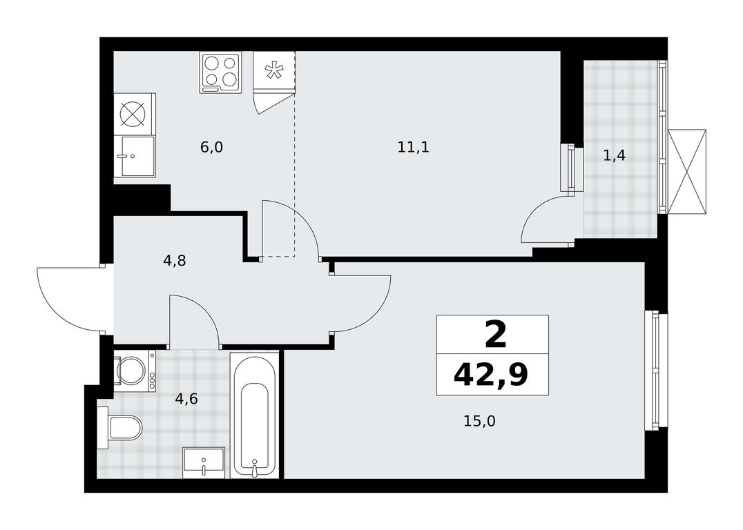 1-BD Apartment Sale, 42.9 sq. m. at Dzen-Kvartaly, ulitsa Aleksandry Monakhovoy, 2/3, Sosenskoye Settlement, Moscow, Russia #1