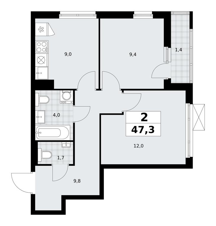 1-BD Apartment Sale, 47.3 sq. m. at Dzen-Kvartaly, ulitsa Aleksandry Monakhovoy, 2/3, Sosenskoye Settlement, Moscow, Russia #1