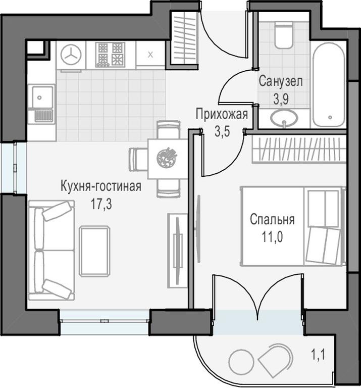 1-BD Apartment Sale, 36.8 sq. m. at Dostizhenie, Akademika Korolyova Street, 21, Moscow, Russia #1