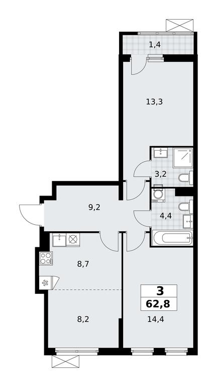 2-BD Apartment Sale, 62.8平方米 at Dzen-Kvartaly, ulitsa Aleksandry Monakhovoy, 2/3, Sosenskoye Settlement, Moscow, Russia #1 2-BD Apartment Sale, 62.8平方米 at Dzen-Kvartaly, ulitsa Aleksandry Monakhovoy, 2/3, Sosenskoye Settlement, Moscow, Russia #1