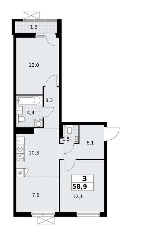 2-BD Apartment Sale, 58.9平方米 at Dzen-Kvartaly, ulitsa Aleksandry Monakhovoy, 2/3, Sosenskoye Settlement, Moscow, Russia #1
