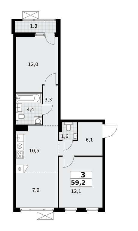 2-BD Apartment Sale, 59.2平方米 at Dzen-Kvartaly, ulitsa Aleksandry Monakhovoy, 2/3, Sosenskoye Settlement, Moscow, Russia #1