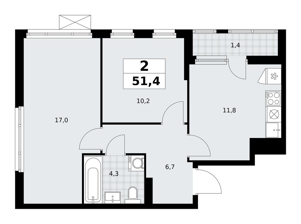 1-BD Apartment Sale, 51.4 sq. m. at Dzen-Kvartaly, ulitsa Aleksandry Monakhovoy, 2/3, Sosenskoye Settlement, Moscow, Russia #1