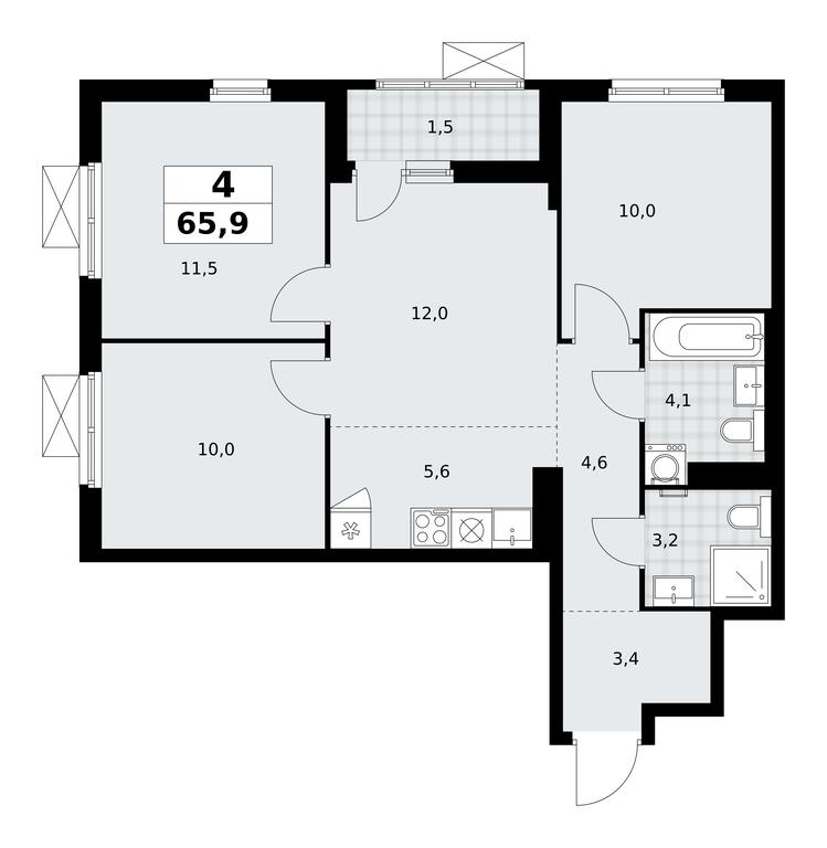 3-BD Apartment Sale, 65.9 sq. m. at Dzen-Kvartaly, ulitsa Aleksandry Monakhovoy, 2/3, Sosenskoye Settlement, Moscow, Russia #1