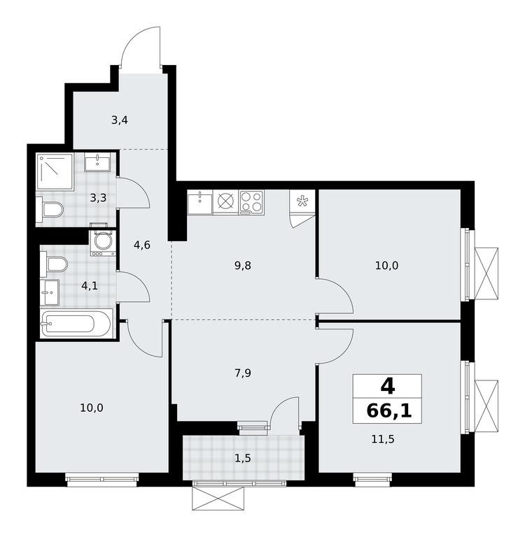 3-BD Apartment Sale, 66.1 sq. m. at Dzen-Kvartaly, ulitsa Aleksandry Monakhovoy, 2/3, Sosenskoye Settlement, Moscow, Russia #1