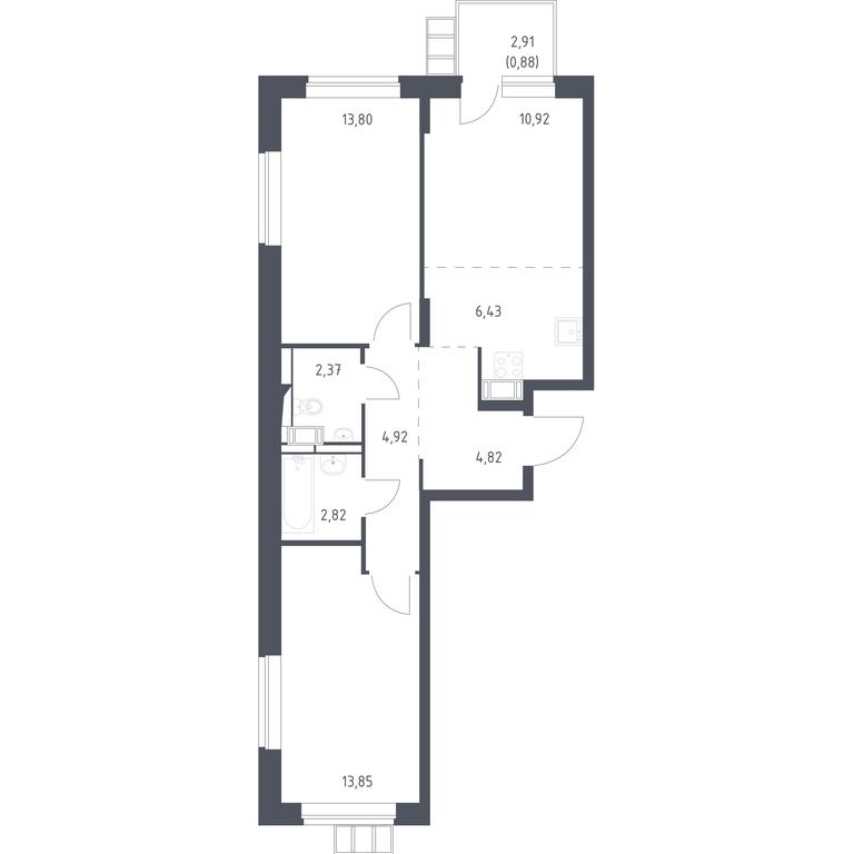 1-BD Apartment Sale, 60.8平方米 at Alkhimovo, Ryazanovskoe Highway, 31к1, Moscow, Russia #1 1-BD Apartment Sale, 60.8平方米 at Alkhimovo, Ryazanovskoe Highway, 31к1, Moscow, Russia #1