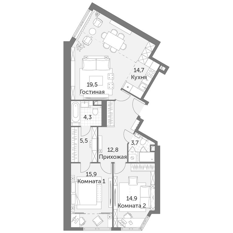 3-BD Apartment Sale, 91.3 sq. m. at Arkhitektor, Akademika Volgina Street, 2Д, Moscow, Russia #1 3-BD Apartment Sale, 91.3 sq. m. at Arkhitektor, Akademika Volgina Street, 2Д, Moscow, Russia #1
