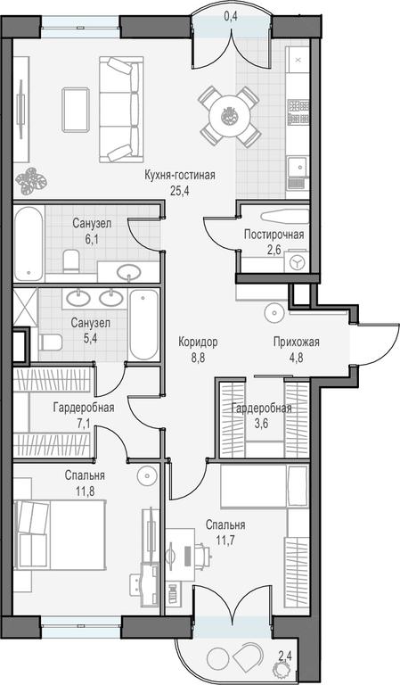2-BD Apartment Sale, 88.8 sq. m. at Dostizhenie, Akademika Korolyova Street, 21, Moscow, Russia #1