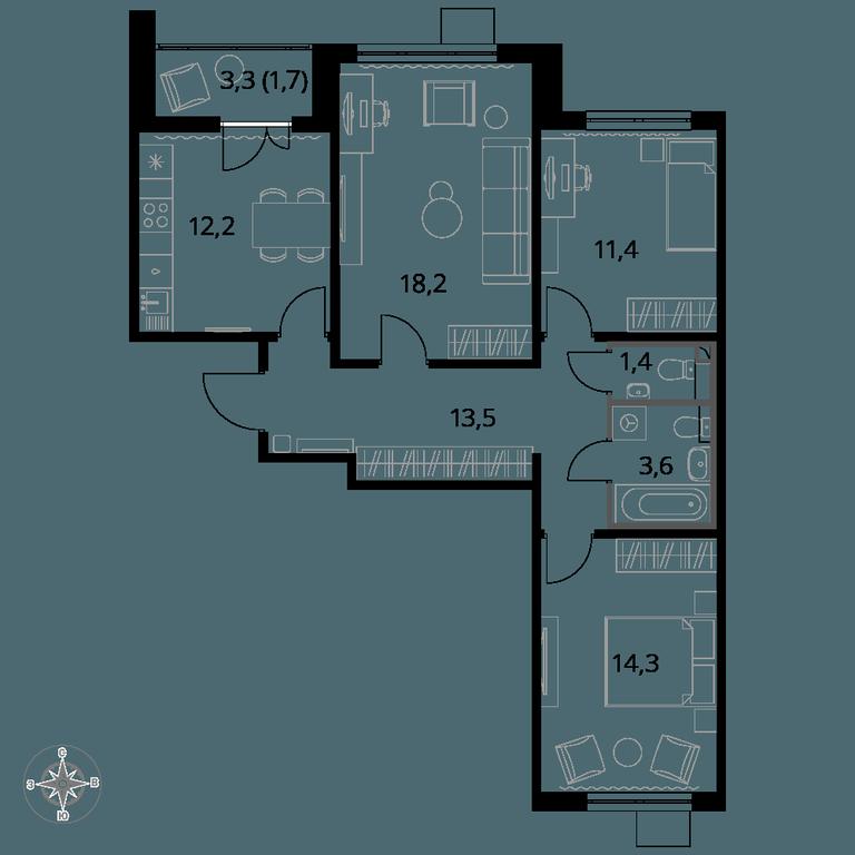 3-BD Apartment Sale, 76.3 sq. m. at Pervyi Leningradskiy, Pervy Leningradskiy Residential Complex, Moscow, Russia #1 3-BD Apartment Sale, 76.3 sq. m. at Pervyi Leningradskiy, Pervy Leningradskiy Residential Complex, Moscow, Russia #1