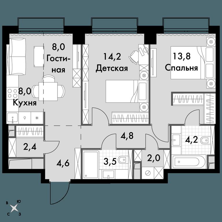 Продажа 2-комн. квартиры, 65,5 м² в ЖК «Сидней Сити (Sydney City)», улица Шеногина, 2, Москва, Россия #1