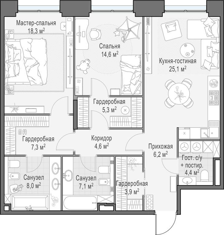 1-BD Apartment Sale, 105.7 sq. m. at Life Time, Sergeya Makeyeva Street, вл11/9с1-10, Moscow, Russia #1