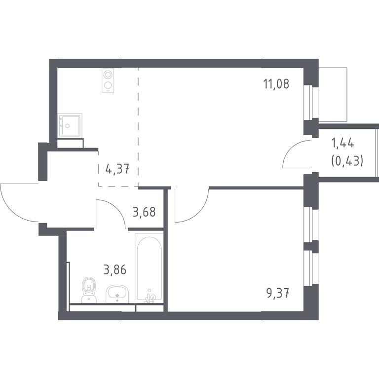 Apartment Sale, 32.79平方米 at Mytishchi Park, Silikatnaya ulitsa, 41к3, Mytischi, Moscow Region, Russia #1