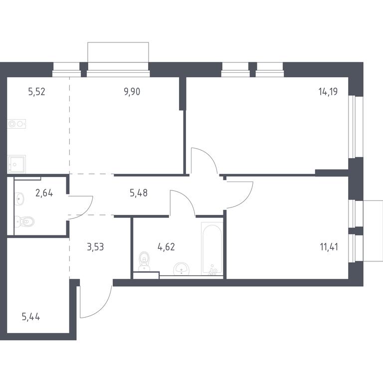1-BD Apartment Sale, 62.2平方米 at Kvartal Aviatorov, ulitsa Koldunova, Aviatorov Microdistrict, Balashikha, Moscow Region, Russia #1