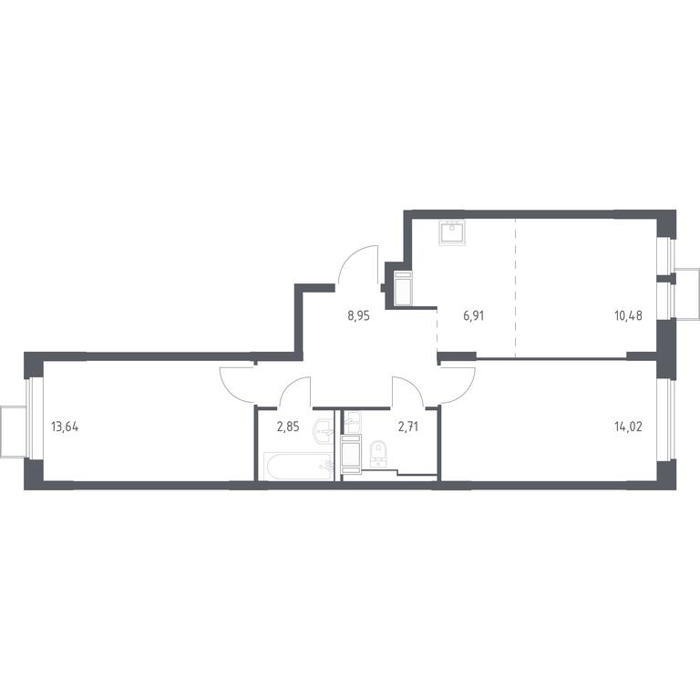 1-BD Apartment Sale, 59.56 sq. m. at Bolshoe Putilkovo, Prostornaya ulitsa, 1, Putilkovo Village, Krasnogorsk City District, Moscow Region, Russia #1