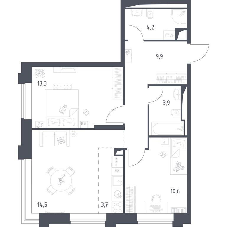 1-BD Apartment Sale, 59.88 sq. m. at Vereiskaya 41, Vereyskaya Street, 41, Moscow, Russia #2
