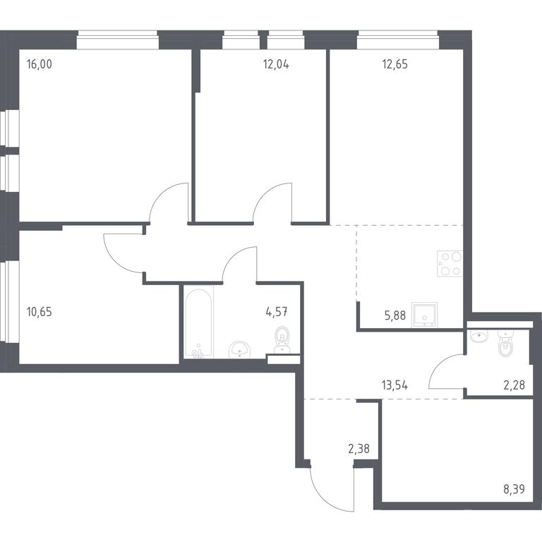 2-BD Apartment Sale, 88.38 sq. m. at Kvartal Aviatorov, ulitsa Koldunova, Aviatorov Microdistrict, Balashikha, Moscow Region, Russia #1