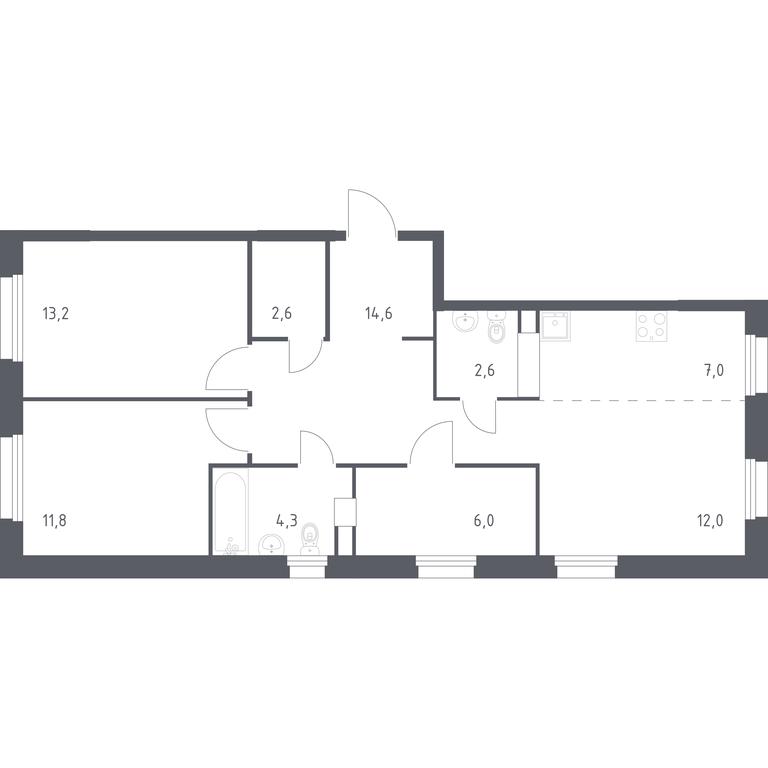 1-BD Apartment Sale, 74.1 sq. m. at Eko Bunino, prospekt Kuprina, 34к1, Sosenskoye Settlement, Moscow, Russia #1