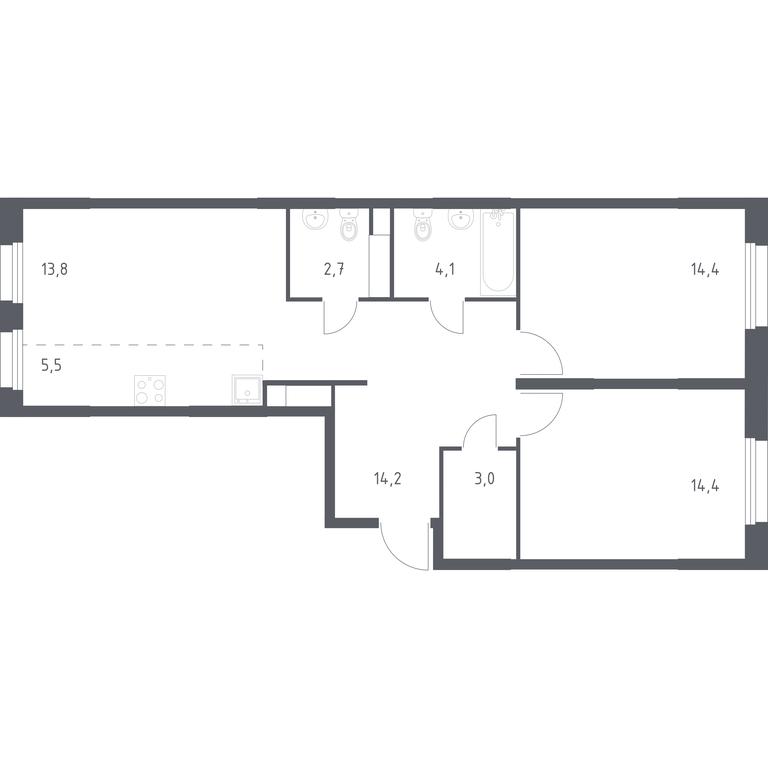 1-BD Apartment Sale, 72.1 sq. m. at Eko Bunino, prospekt Kuprina, 34к1, Sosenskoye Settlement, Moscow, Russia #1