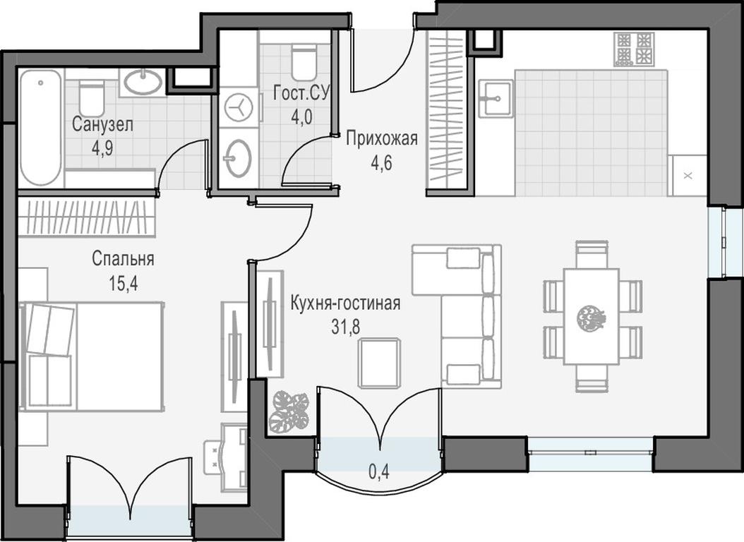1-BD Apartment Sale, 60.8 sq. m. at Dostizhenie, Akademika Korolyova Street, 21, Moscow, Russia #1