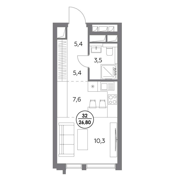 1-BD Apartment Sale, 26.8 sq. m. at Dom56, Fridrikha Engelsa Street, 56с1, Moscow, Russia #1