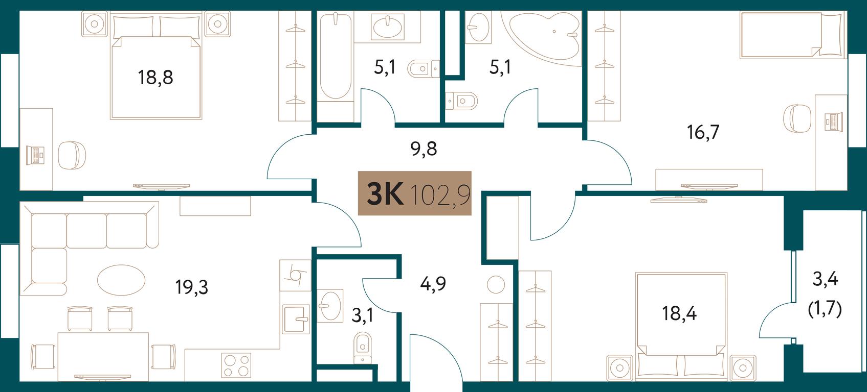 3-BD Apartment Sale, 102.6 sq. m. at Nastoiashchee, Vinnitskaya Street, 8к1, Moscow, Russia #1 3-BD Apartment Sale, 102.6 sq. m. at Nastoiashchee, Vinnitskaya Street, 8к1, Moscow, Russia #1