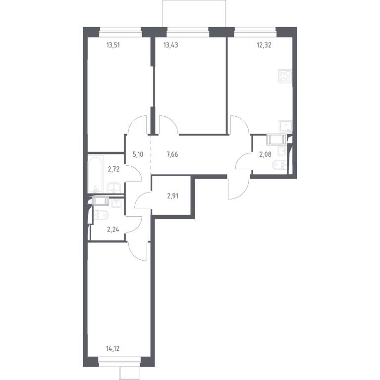 2-BD Apartment Sale, 75.5 sq. m. at Prigorod Lesnoe, Molodyozhny bulvar, 6, derevnya Misaylovo, Leninskiy City District, Moscow Region, Russia #1