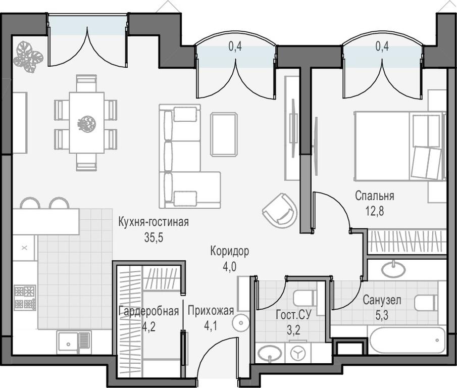 1-BD Apartment Sale, 69.5平方米 at Dostizhenie, Akademika Korolyova Street, 21, Moscow, Russia #1