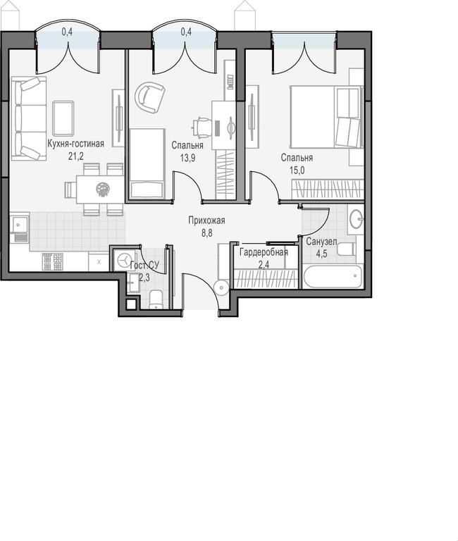 1-BD Apartment Sale, 69.7 sq. m. at Dostizhenie, Akademika Korolyova Street, 21, Moscow, Russia #1