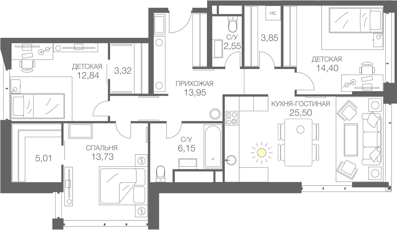 2-BD Apartment Sale, 101.8 sq. m. at Headliner, Shmitovsky Drive, 39, Moscow, Russia #1