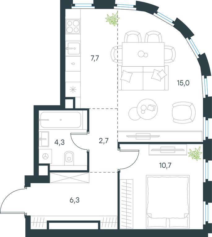 1-BD Apartment Sale, 46.7 sq. m. at Level Nizhegorodskaja, Perovskoye Highway, 21с1, Moscow, Russia #2