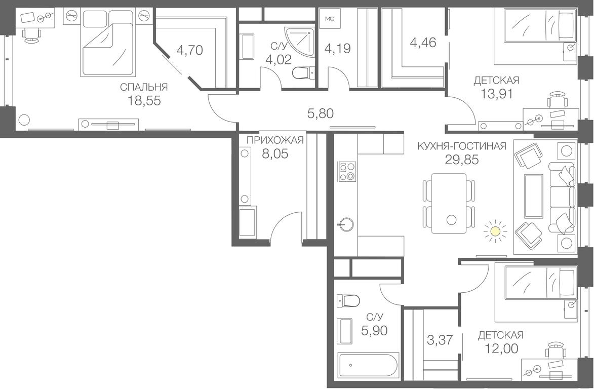 2-BD Apartment Sale, 115.6平方米 at Headliner, Shmitovsky Drive, 39, Moscow, Russia #1