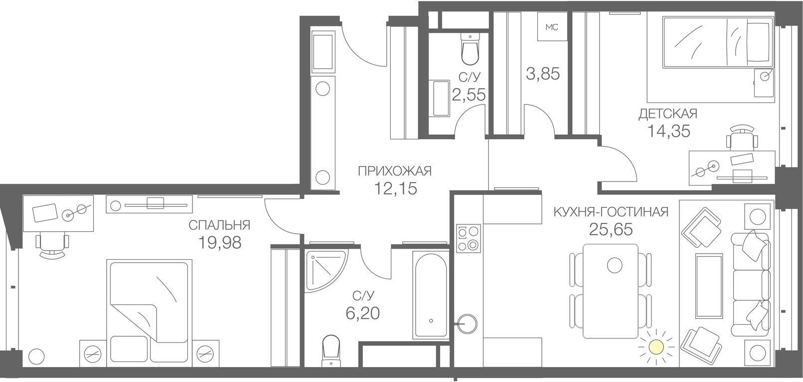 1-BD Apartment Sale, 85 sq. m. at Headliner, Shmitovsky Drive, 39, Moscow, Russia #1