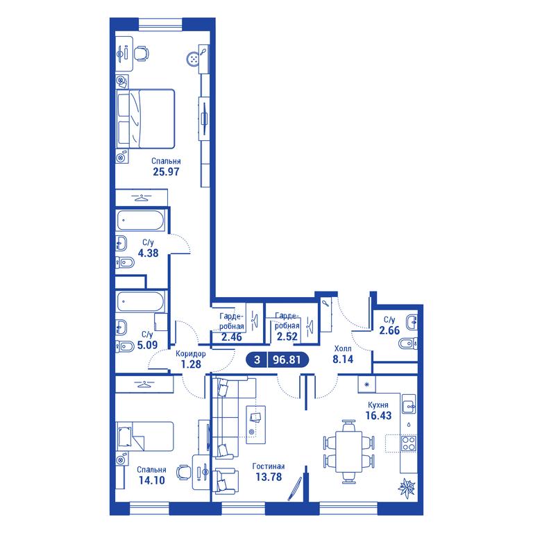 2-BD Apartment Sale, 96.9 sq. m. at iLove, улица Бочкова, 11А, Москва, Россия #2